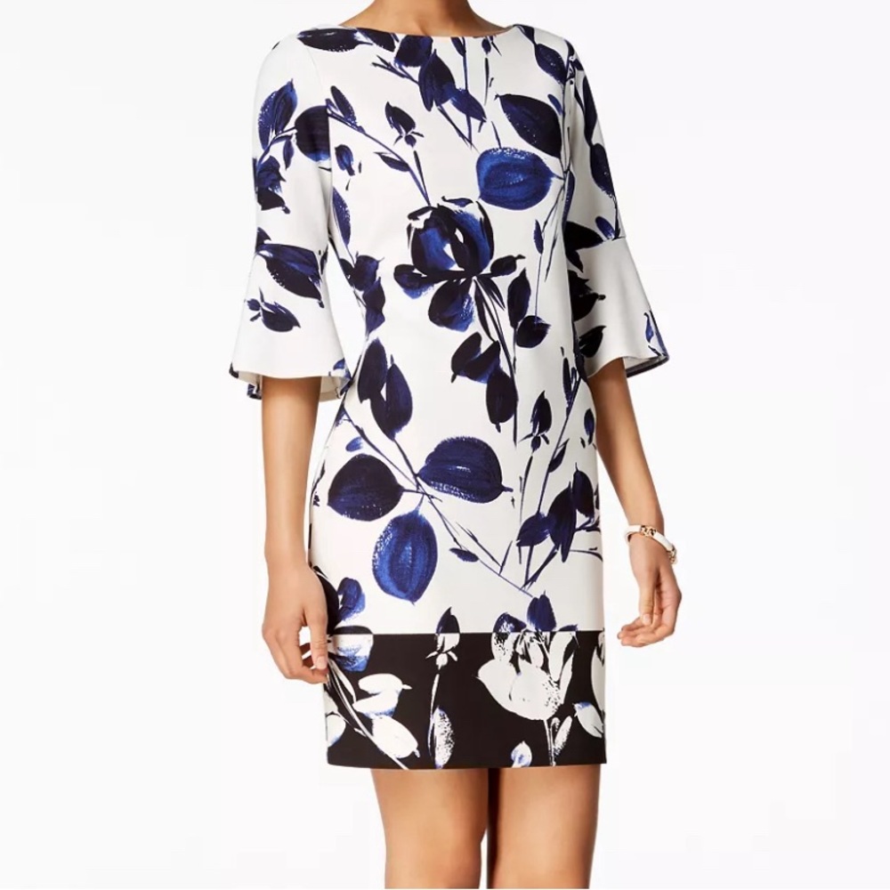 Floral Printed Bell-Sleeve Sheath Dress